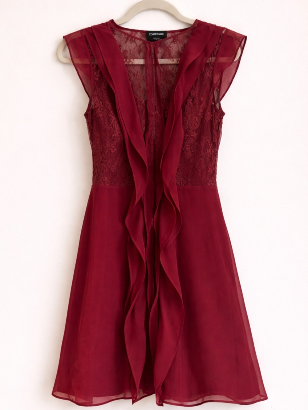 Bebe Red Lace & Chiffon Ruffle Mini Dress – Size 2